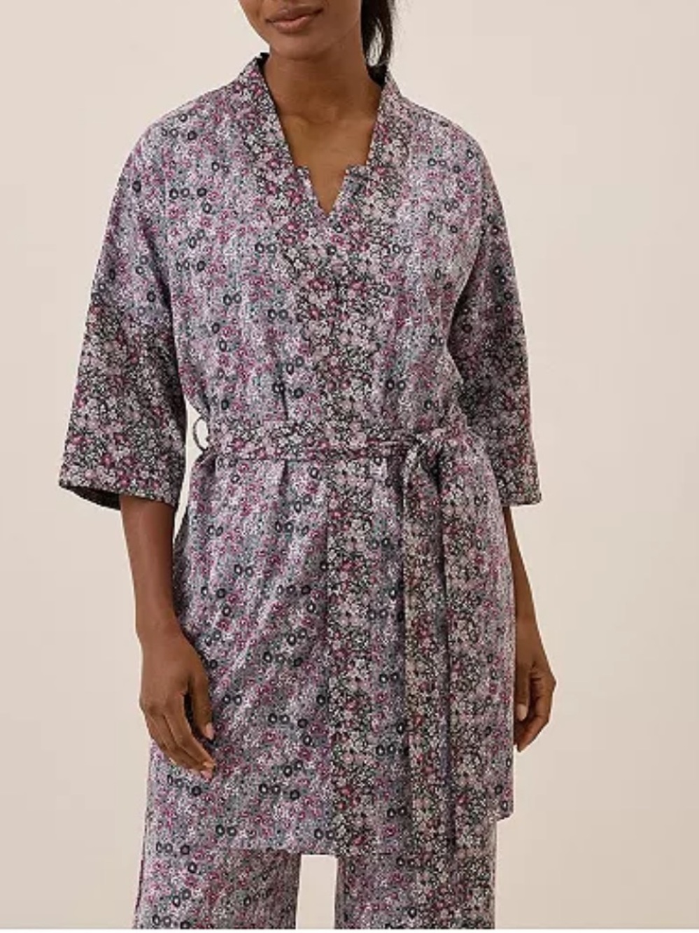 Pact Womens Organic Cotton Staycation Short Robe Purple Floral Print M/L